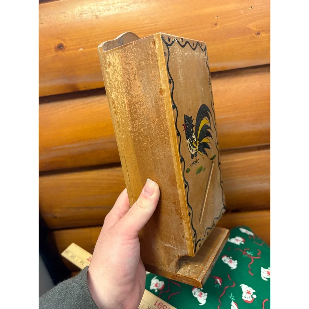 Vintage Woodpecker Woodware Match Holder Rooster Japan Folk Art Kitchen‎ Decor